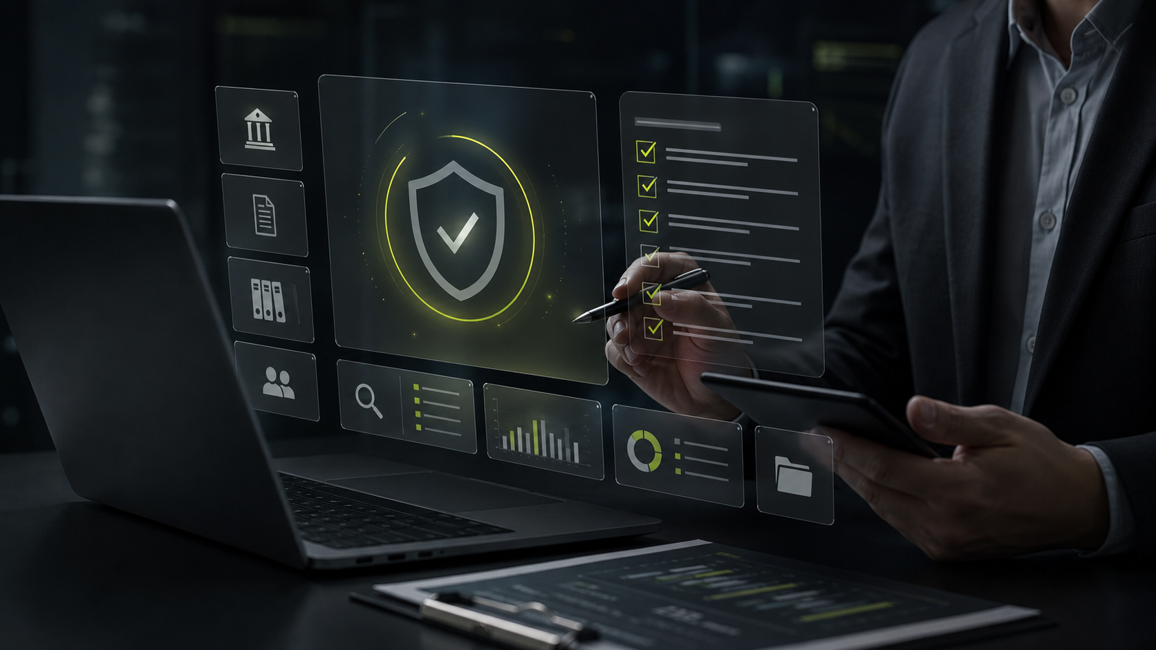 Regulatory compliance dashboard with secure audit checklist
